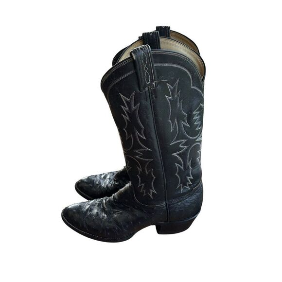 Vintage TONY LAMA Black Exotic Western Dress Boots Full Quill Ostrich Size 8.5C - Picture 2 of 10